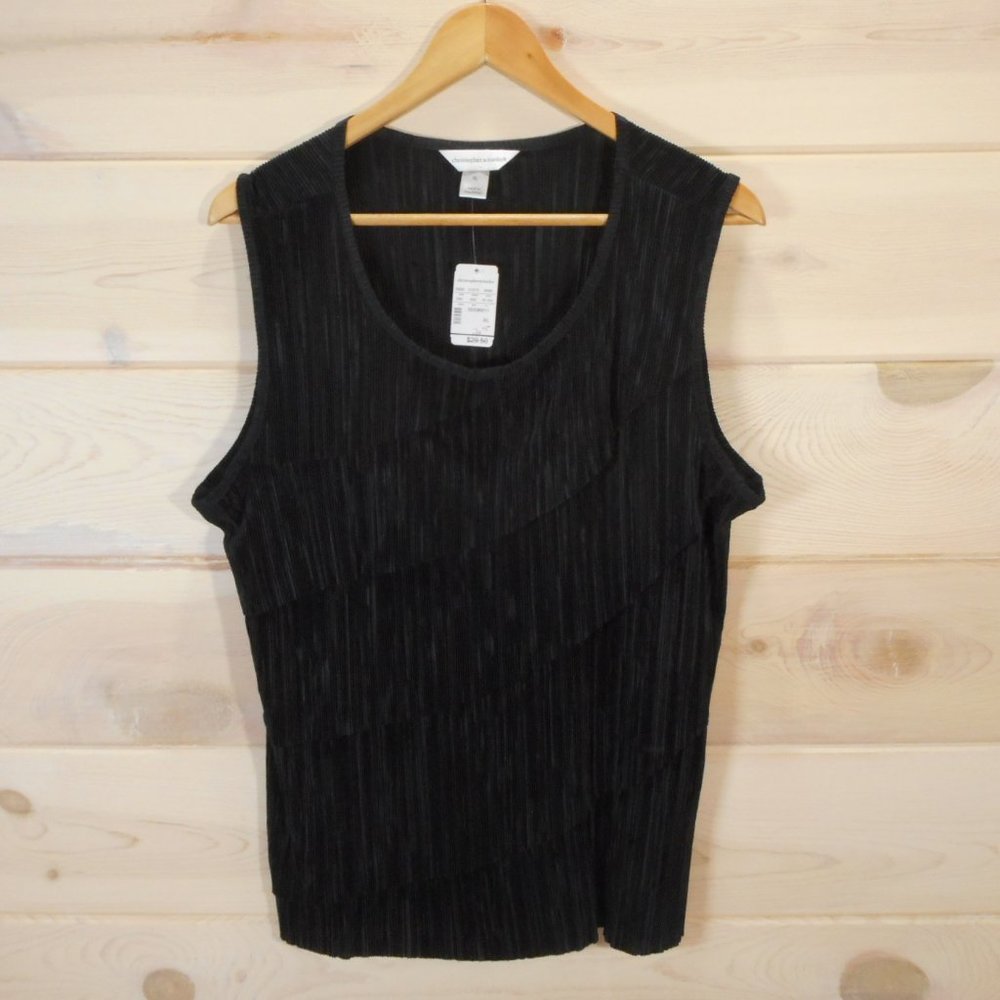 Christopher & Banks Women's XL Sleeveless Blouse Micropleat Black NWT